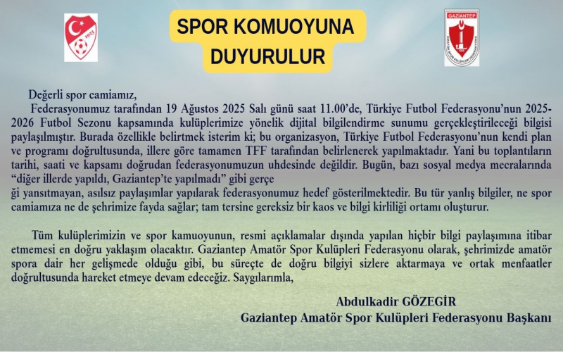 SPOR KAMUOYUNA DUYURULUR